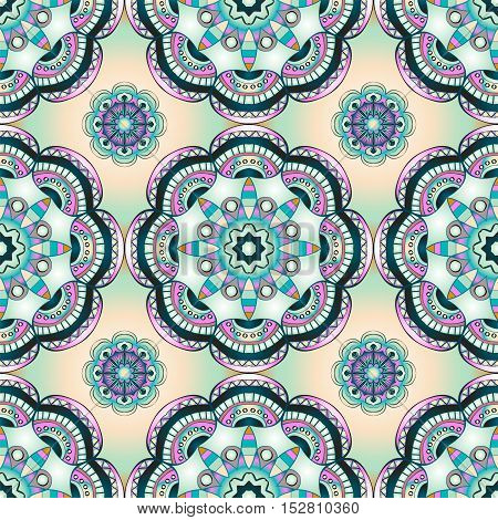 Seamless pattern with mandalas in modern nacre colors, trend of 2017 . Vector background