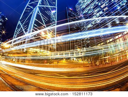 Modern city at night Hong Kong China.
