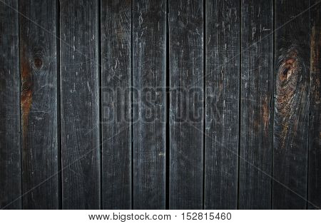 Dark old wooden fence. wood palisade background. planks texture. Black