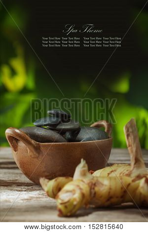 close up view of gray stones and ginger on color back.