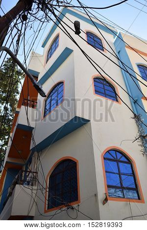 Colorful 3 storeys house in Udaipur, Rajasthan, India