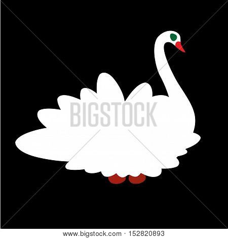 white swan with red beak and green eyes