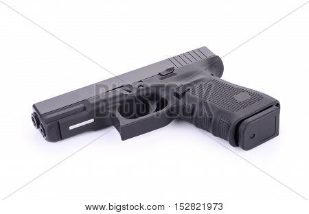 Automatic 9 m.m handgun pistol isolated on white