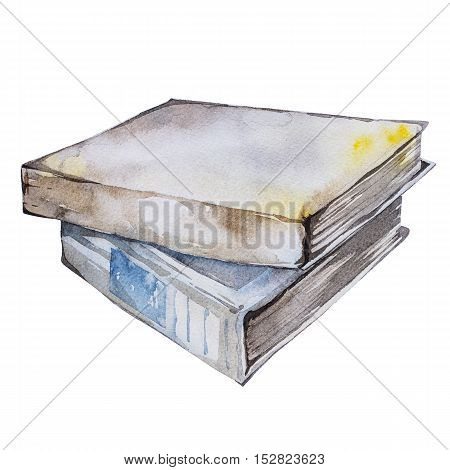 Watercolor books illustration. Hand painted stack of books isolated on white background. Education illustration
