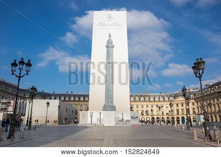 PARIS FRANCE - OCTOBER 11 2015: Place Vendome in the historical centre of Paris the capital and most visited city of France