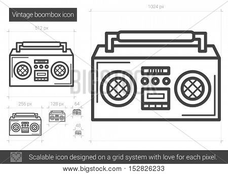 Vintage boombox vector line icon isolated on white background. Vintage boombox line icon for infographic, website or app. Scalable icon designed on a grid system.