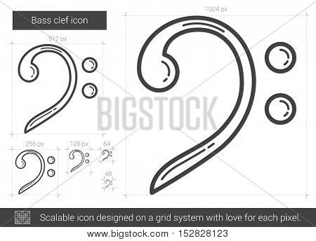 Bass clef vector line icon isolated on white background. Bass clef line icon for infographic, website or app. Scalable icon designed on a grid system.