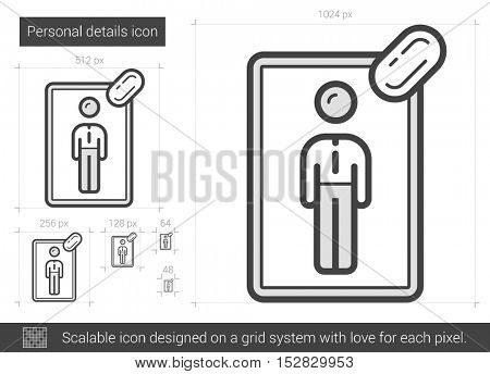 Personal details vector line icon isolated on white background. Personal details line icon for infographic, website or app. Scalable icon designed on a grid system.