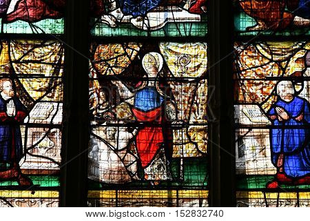 Buchy France - june 23 2016 : stained glass window in the Notre Dame church