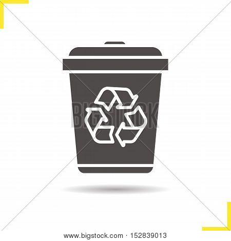 Recycle bin icon. Drop shadow silhouette symbol. Dustbin. Wastebasket. Negative space. Vector isolated illustration