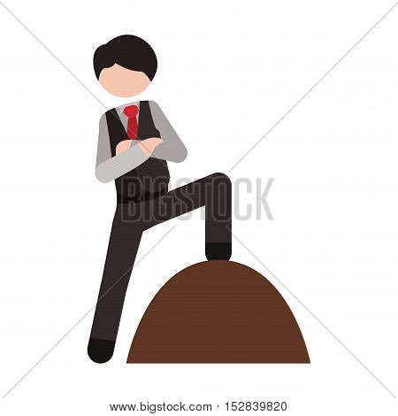 avatar businessman wearing suit and tie with winner position over white background. vector illustration
