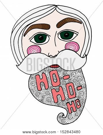 Colorful Santa head abstract vector illustration. Coloring book page for kids and adults.