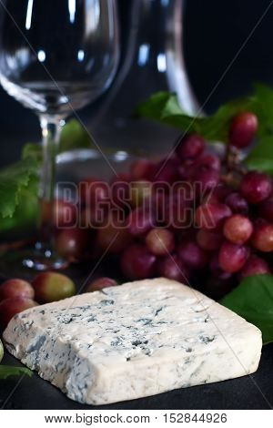 Blue Cheese With Grape Background