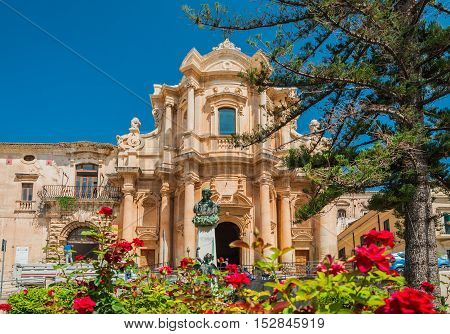 The facade of the church of St. Dominic - a magnificent specimen Sicilian Baroque in Noto Sicily Italy.