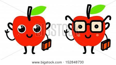 cute cartoon red apple with a book and glasses