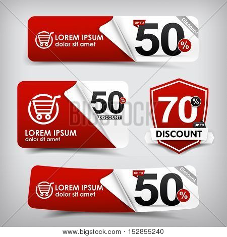 Collection of red and white web tag banner promotion sale discount style vector illustration 001