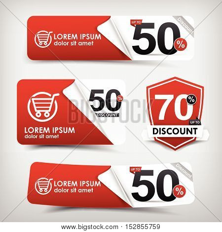 Collection of red and white web tag banner promotion sale discount style vector illustration 001