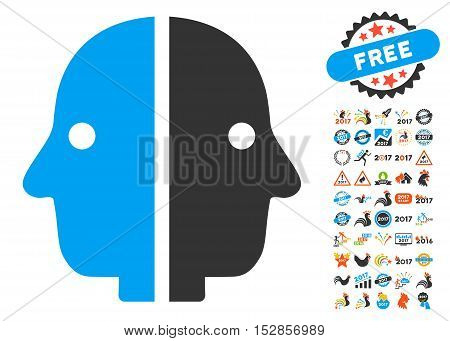 Dual Face icon with bonus 2017 new year graphic icons. Vector illustration style is flat iconic symbols, modern colors, rounded edges.