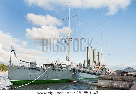SAINT-PETERSBURG, RUSSIA - August 14, 2009. Aurora cruiser the battleship marked the beginning of Great October Communist Revolution in 1917.