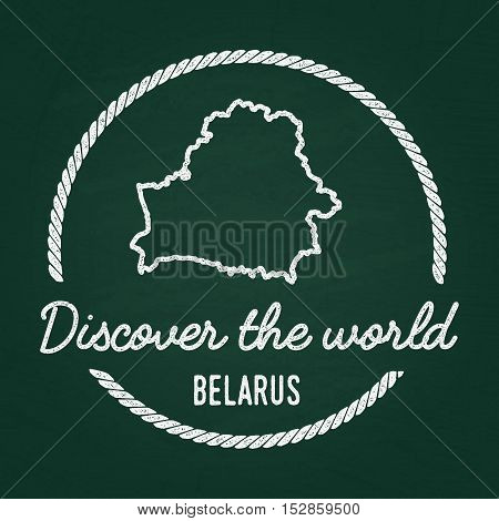 White Chalk Texture Hipster Insignia With Republic Of Belarus Map On A Green Blackboard. Grunge Rubb