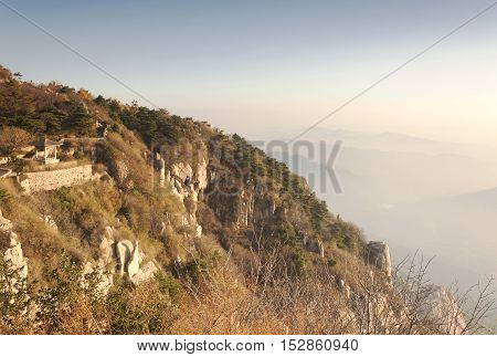The Taishan Mountain range in the morning light in Shandong province China.