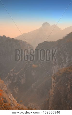 The Taishan Mountain range in the morning light in Shandong province China.