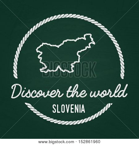 White Chalk Texture Hipster Insignia With Republic Of Slovenia Map On A Green Blackboard. Grunge Rub