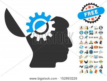 Open Mind Gear pictograph with bonus 2017 new year pictograph collection. Vector illustration style is flat iconic symbols, modern colors, rounded edges.