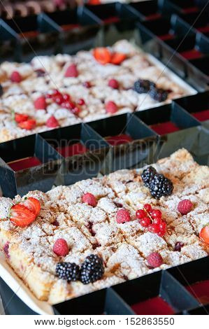 berry pies decorated with strawberries raspberries blackberries and currants