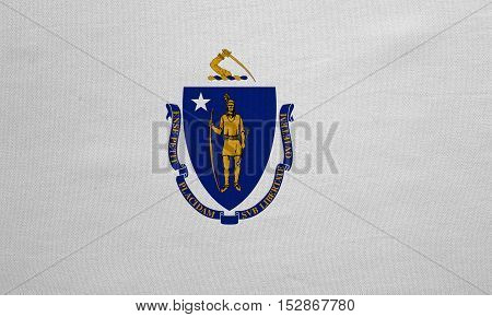 Flag of the US state of Massachusetts. American patriotic element. USA banner. United States of America symbol. Massachusettsan official flag detailed fabric texture illustration. Accurate size color
