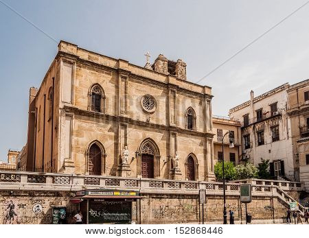 PALERMO ITALY - SEPTEMBER 6 2015: The church of Sant Antonio abate is a Church of Palermo located in the central Via Roma Sicily Italy.