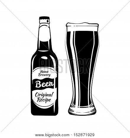 Beer Bottle and Glass. Design Element. Alcohol Design Element. Drinks. An Isolated Object. Vector Illustration