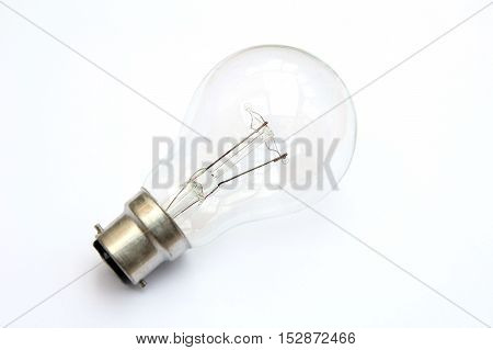 Incandescent Tungsten Clear B22 Bayonet Fitting Light Bulb Isolated On White
