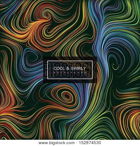 Abstract curl background with swirled stripes. Vector vintage illustration. Vortex stripes background. Marble or acrylic texture imitation. Abstract psychedelic background