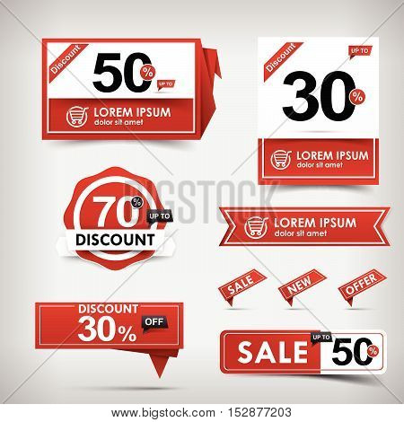 Collection of red and white web tag banner promotion sale discount style vector illustration 001