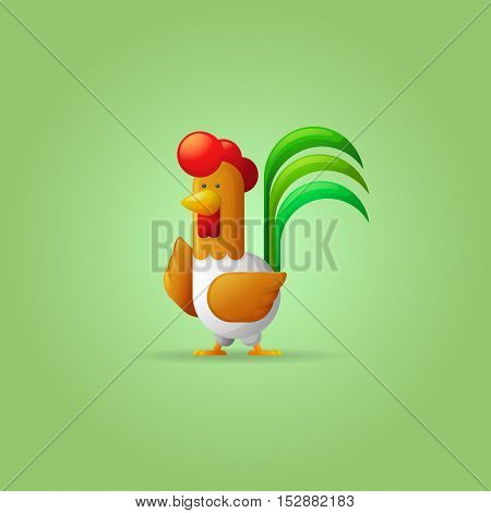 Cock. New Year 2017. Year of the Rooster. Flat cartoon. Vector illustration.