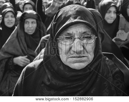 Istanbul Turkey - October 11 2016: Muslims worldwide marks Ashura Istanbul Shiite community. Turkish Shia Muslims mourning for Imam Hussain. Caferis take part in a mourning procession marking the day of Ashura in Istanbul's Kucukcekmece district Turkey on