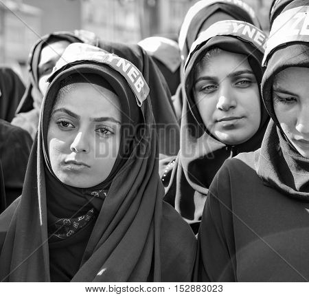 Istanbul Turkey - October 11 2016: Muslims worldwide marks Ashura Istanbul Shiite community. Turkish Shia Muslims mourning for Imam Hussain. Caferis take part in a mourning procession marking the day of Ashura in Istanbul's Kucukcekmece district Turkey on