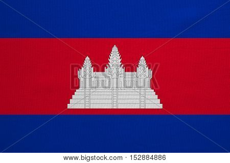 Cambodian national official flag. Patriotic symbol banner element background. Correct colors. Flag of Cambodia with real detailed fabric texture accurate size illustration