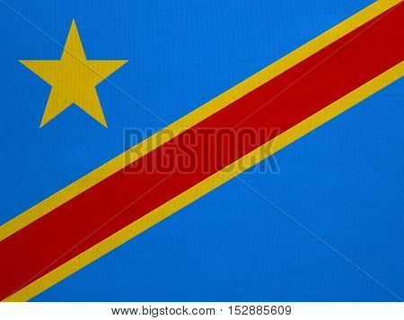 DR Congo national official flag. African patriotic symbol banner element background. Correct color. Flag of Democratic Republic of the Congo real detailed fabric texture accurate size illustration