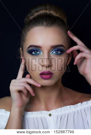 bright make-up on for a beautiful photo models