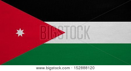 Jordan national official flag. Patriotic symbol banner element background. Correct colors. Flag of Jordan with real detailed fabric texture accurate size illustration