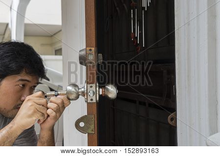 locksmith concentate to open the door with cylinder tools - can use to display or montage on product or service lock and secure