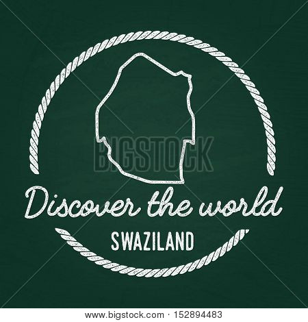 White Chalk Texture Hipster Insignia With Kingdom Of Swaziland Map On A Green Blackboard. Grunge Rub