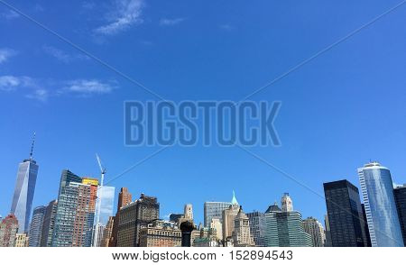 Buildings of Manhattan with blue sky, New York, USA