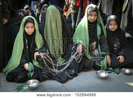 Istanbul Turkey - October 11 2016: Muslims worldwide marks Ashura Istanbul Shiite community. Turkish Shia Muslims mourning for Imam Hussain. 