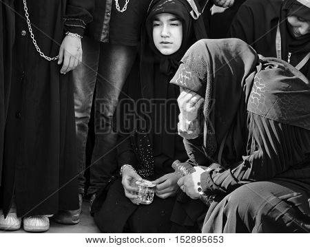 Istanbul Turkey - October 11 2016: Muslims worldwide marks Ashura Istanbul Shiite community. Turkish Shia Muslims mourning for Imam Hussain. 