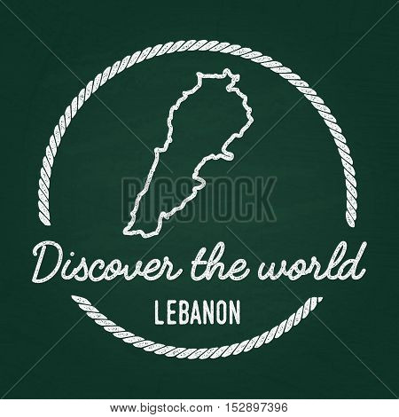 White Chalk Texture Hipster Insignia With Lebanese Republic Map On A Green Blackboard. Grunge Rubber