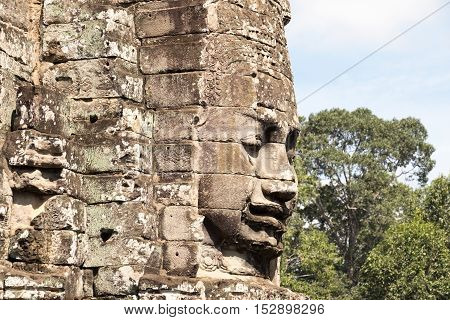 Smiling, gargantuan face at Angkor thomSiem ReapCambodia.