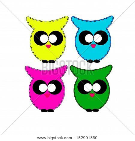 owls  four set vector on white background
